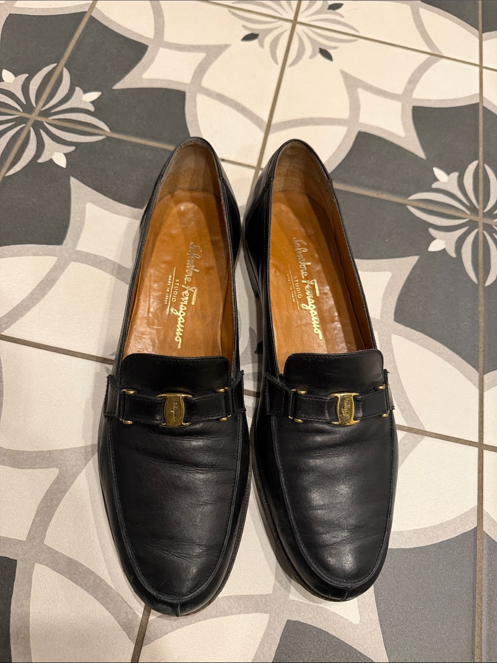 Vintage Salvatore Ferragamo Studio Men's Narrow Black Leather Loafers
